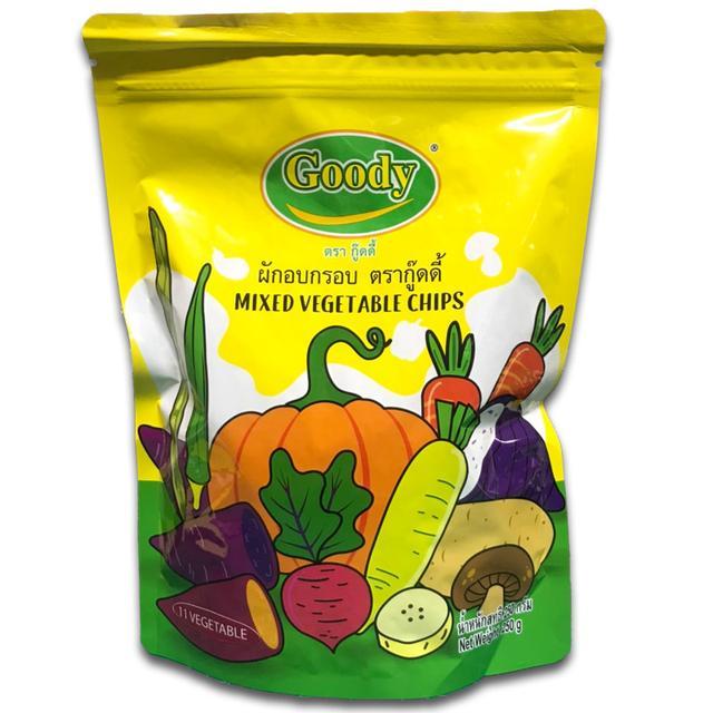 🌷 กู๊ดดี้ผักอบกรอบ 250กรัม 🍃 8859672000465 🌻 Goody Mixed Vegetable Chips 250g. 🌿 ของแห้งและเครื่องปร