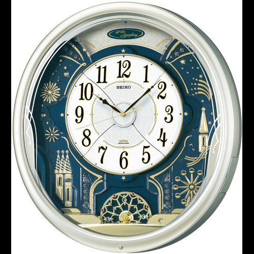 SEIKO Clock Wall Radio Analog Karakuri 6 Songs Melody Rotating Ornament Light Gold Pearl RE561H