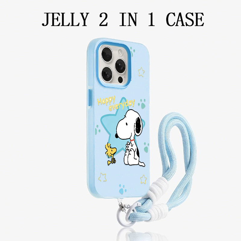 GANTUNGAN Blue Snoopy Yang Ceria Jelly Hanger Strap 2 In 1 Casing Oppo A6X A6 Pro 5G Reno 15 5G 15 P
