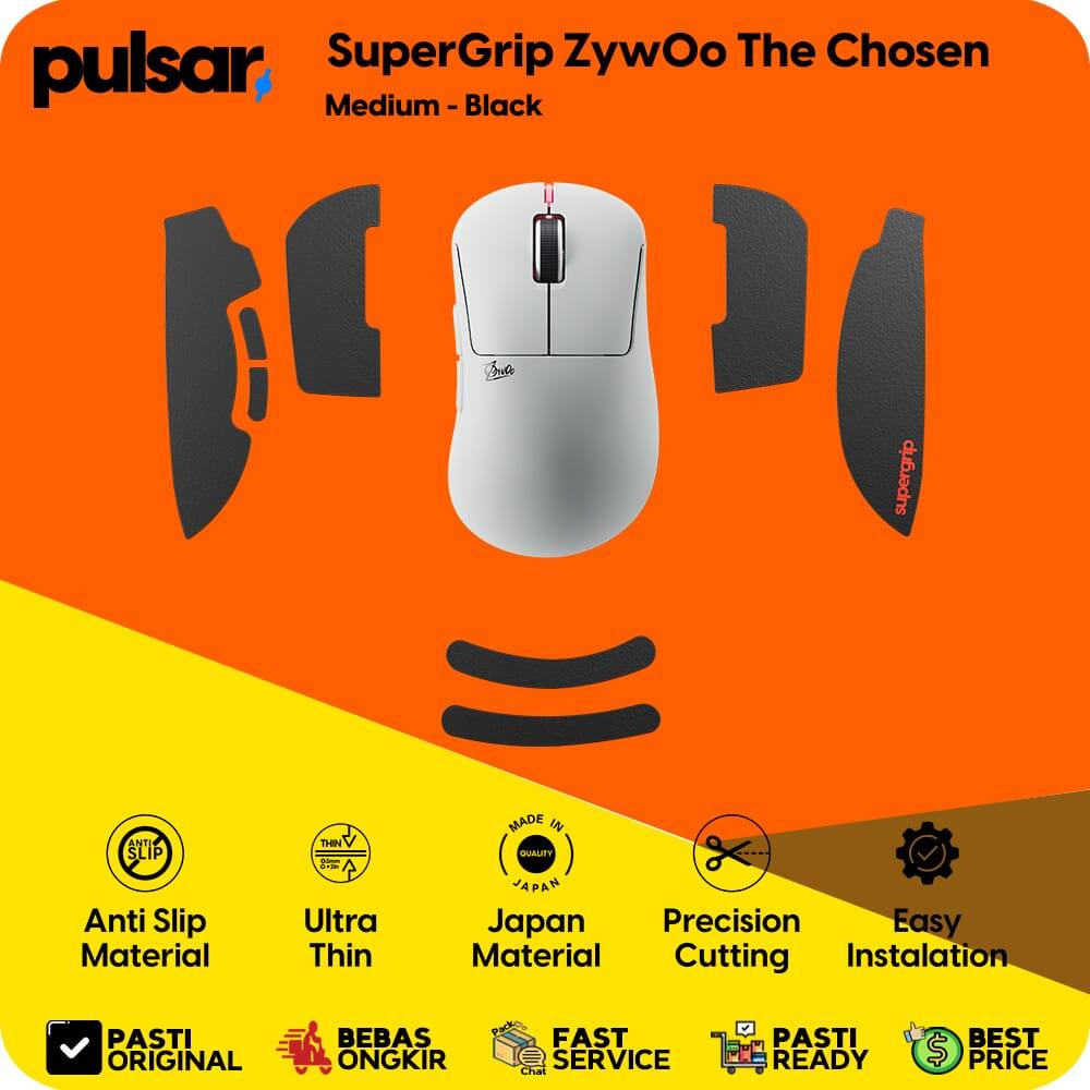 Pulsar เมาส์สําหรับเล่นเกมอุปกรณ์เสริม SuperGrip ZywOo Chosen ขนาดขนาดกลางสีดํา Anti Slip Precision 