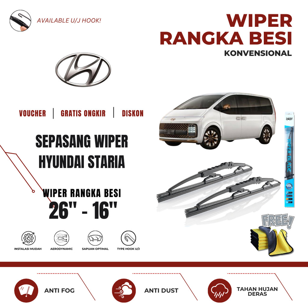 Hyundai Staria Conventional ที่ปัดน้ําฝนกระจกรถยนต์ฟรีผ้าไมโครไฟเบอร์