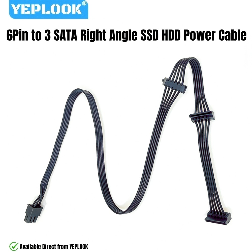 YEPLOOK 6Pin to 3x SATA Angled, SATA Power Cable สําหรับ HDD SSD, สําหรับ Corsair RM1000i, RM850i, R