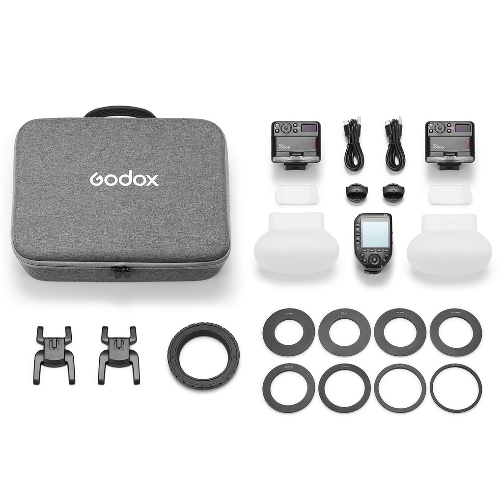 GODOX MF12-DK1 Macro Flash Kit รวม 2 x MF12 Off-กล้อง TTL Light + 1 ชั้น Trigger 8 อะแดปเตอร์แหวนยึด