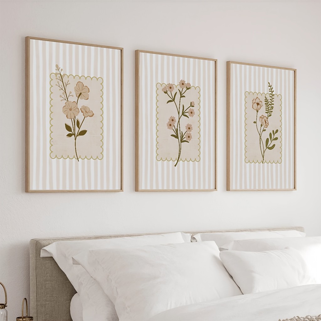 ชุดโปสเตอร์ลายดอกไม้สีส้ม 3 ชิ้น, ภาพผ้าใบดอกไม้แบบเรโทรเน้นกลาง, ตกแต่งบ้านฤดูร้อนและฤดูใบไม้ร่วง, ตกแต่งบ้านสไตล์วินเท
