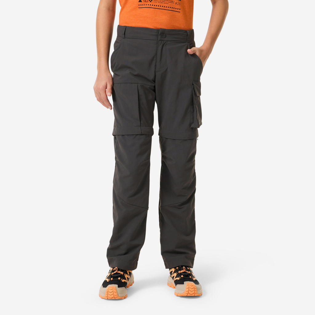 กางเกงเดินป่าถอดขาได้สำหรับเด็กรุ่น MH500 (สีเทา) - เทาคาร์บอน | Kids’ convertible hiking trousers, 