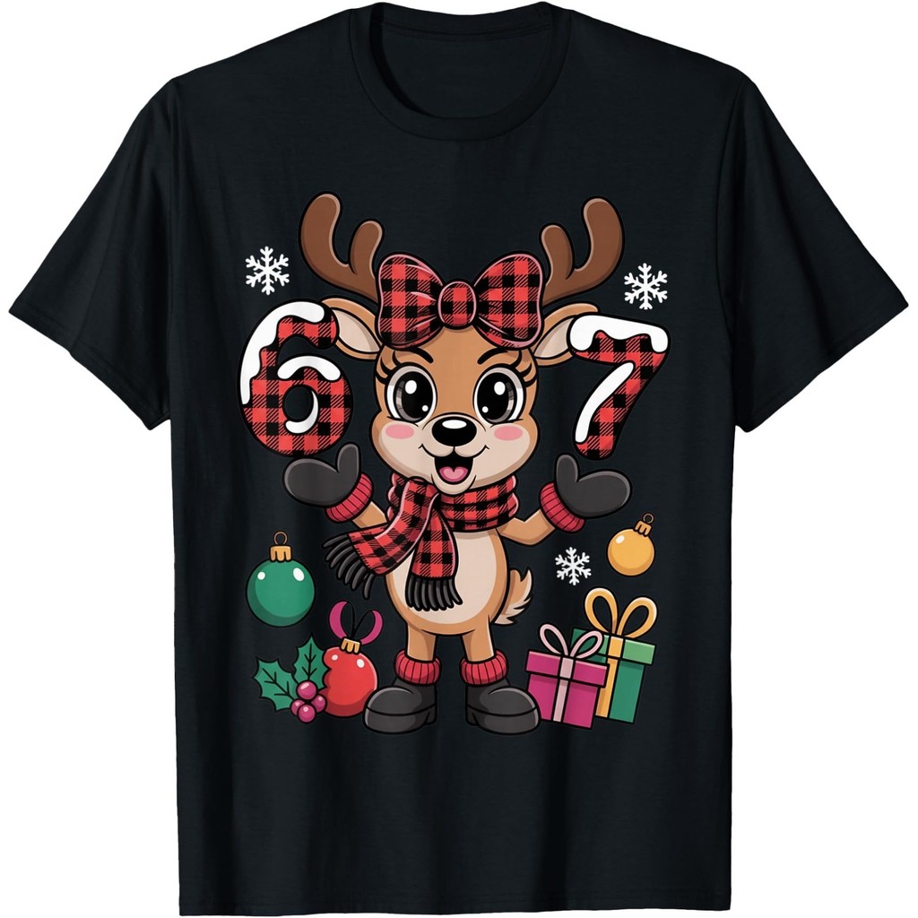 67 ชุดคริสต์มาส Meme Reindeer Six Seven 67 ผู้ใหญ่ Tshirt Unisex Tee