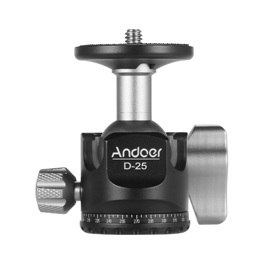 Andoer D-25 CNC Machining อลูมิเนียม Double Notch Ball Head Mini Ballhead Low Center of Gravity REFG