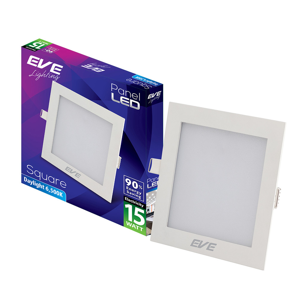 โคมดาวน์ไลท์หน้าเหลี่ยม 6 นิ้ว LED 15W Daylight EVE LIGHTING รุ่น SQ Panel Light 15W DL สีขาว