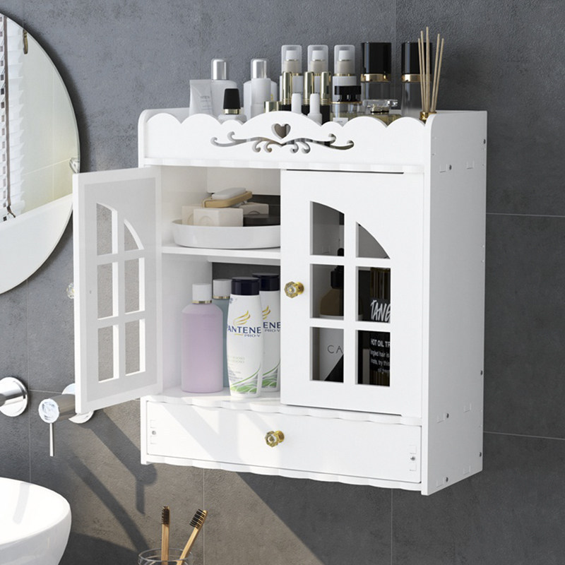 ชั้นวางเครื่องสำอางในห้องน้ำแบบไม่ต้องเจาะผนัง ทำจาก PVC กันความชื้น เก็บของได้มาก ติดตั้งง่าย |DIOT