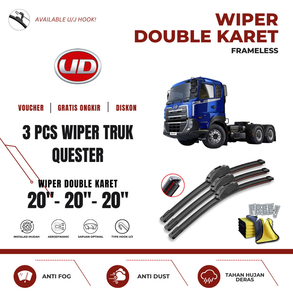 UD Trucks Quester Dual Car Windshield Wiper ฟรีผ้าไมโครไฟเบอร์