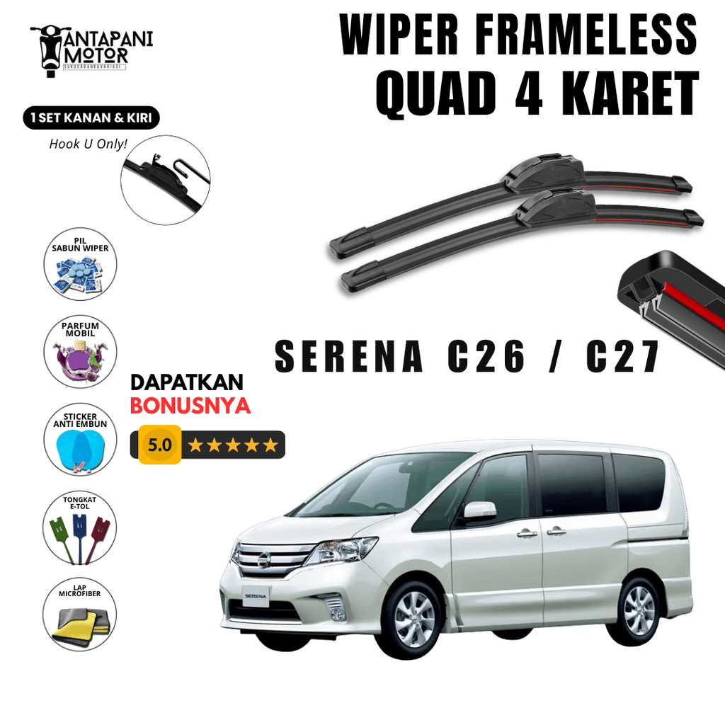 Nissan Serena C26 / C27 Quad ที่ปัดน้ําฝนกระจกรถยนต์ฟรี 5 โบนัส