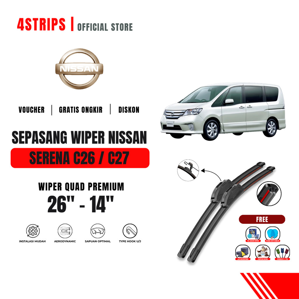 Nissan Serena C26 / C27 Quad ที่ปัดน้ําฝนกระจกรถยนต์ฟรี 5 โบนัส