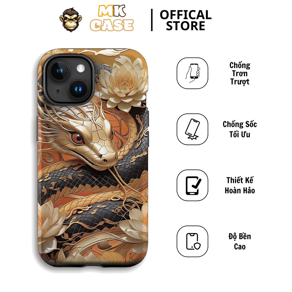 Luxury Golden Snake และ Lotus iPhone CASE MK CASE iPhone 11 ถึง 16