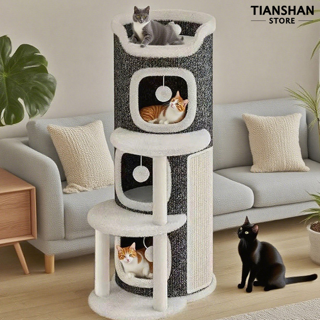 Tianshan Cat Climbing Tower Cat Scratching Barrel 3 Cat Caves Sisal Scratching Pad Multi-Layer Cat P