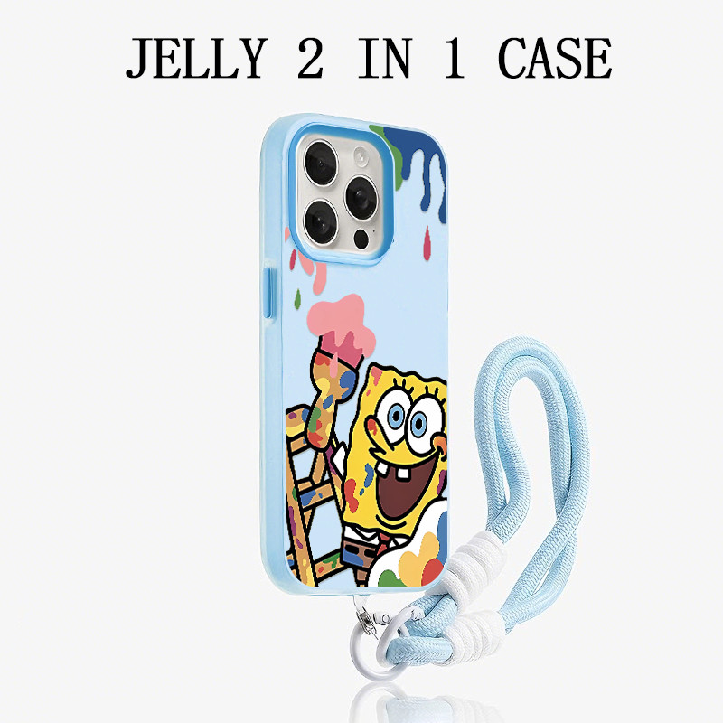 GANTUNGAN Spongebob Yang Dicoret-Coret Jelly 2 In 1 Blue Lanyard Case Redmi Note 14 4G 5G 15C 15 A5 