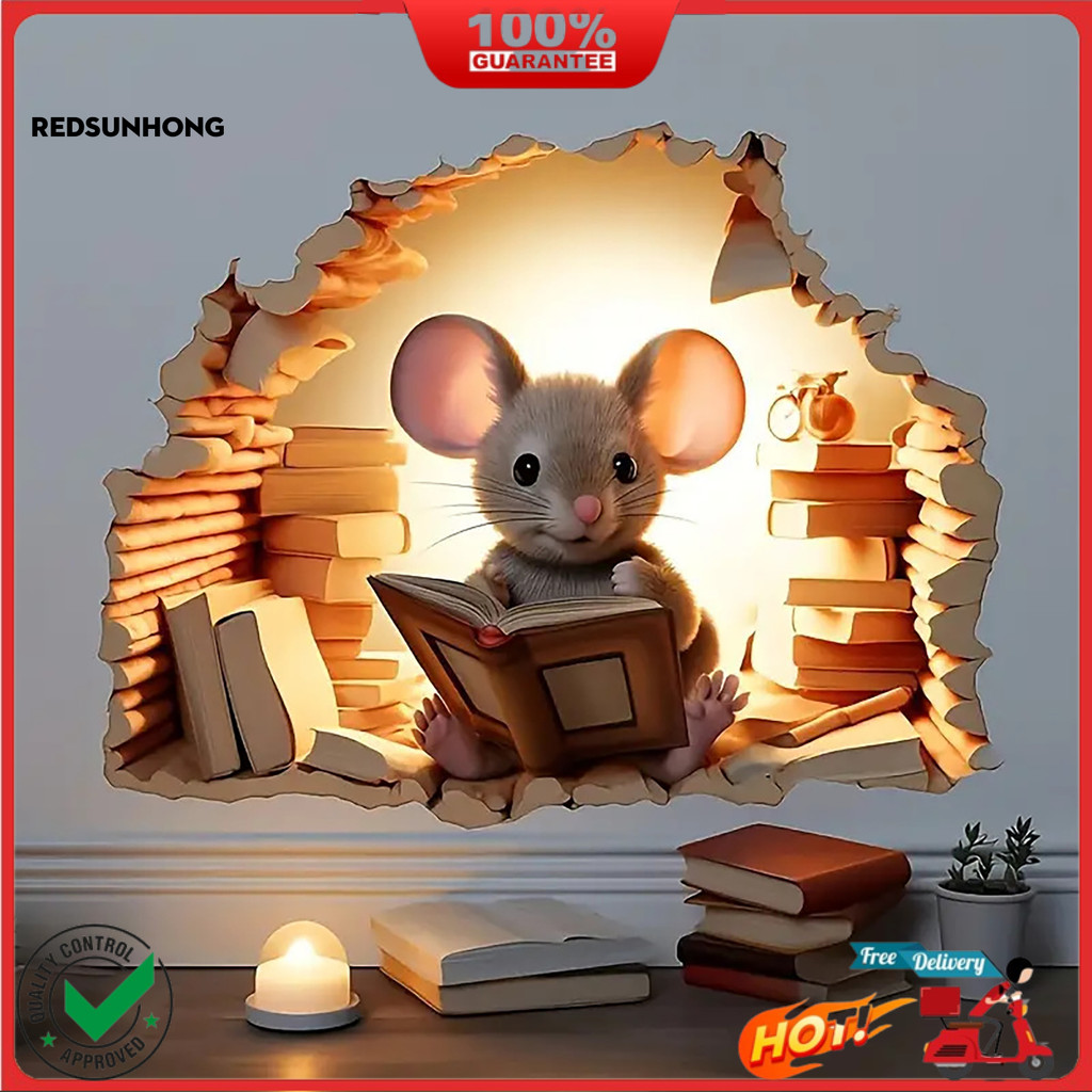 ☆3D เมาส์ Wall Decal สมจริง Rat Hole PVC สติกเกอร์ 3D Effect สําหรับแล็ปท็อปรถยนต์เฟอร์นิเจอร์ห้องนอ