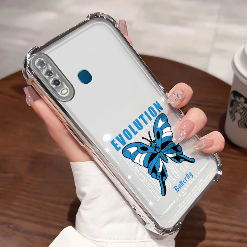 HPเคสโทรศัพท์สําหรับVIVO Y17 Y15 Y12 Y12i Y3 Y3s 2020 Blueผีเสื้อกรณีShock-Proof CesingถุงลมนิรภัยKe