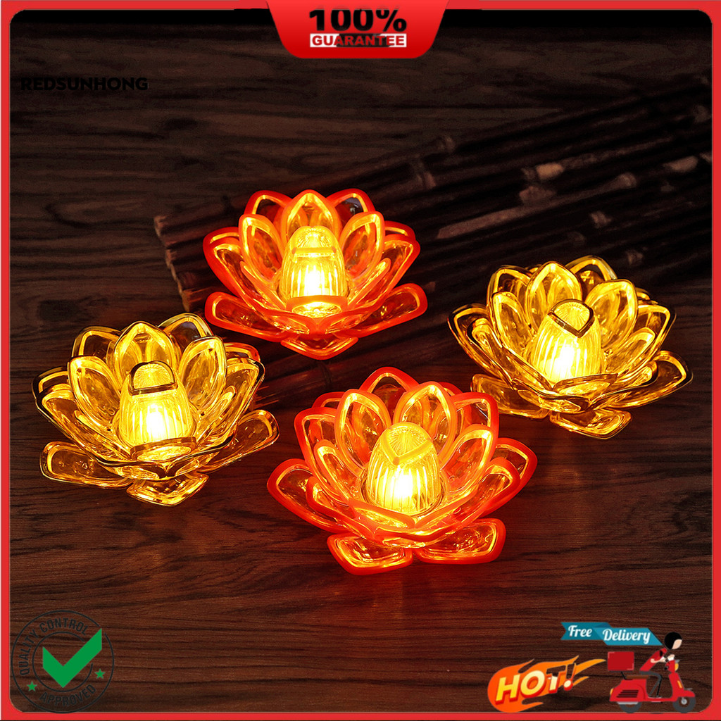 ✧Diwali LED Lotus เทียนโคมไฟดําเนินการอิเล็กทรอนิกส์ Flameless เทียนพุทธโต๊ะ Night Light สําหรับวัดเ