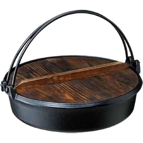 Ishigaki sukiyaki pot with a wooden lid, gas fire, IH, iron casting, approx. 29 cm width X 27.5 dept