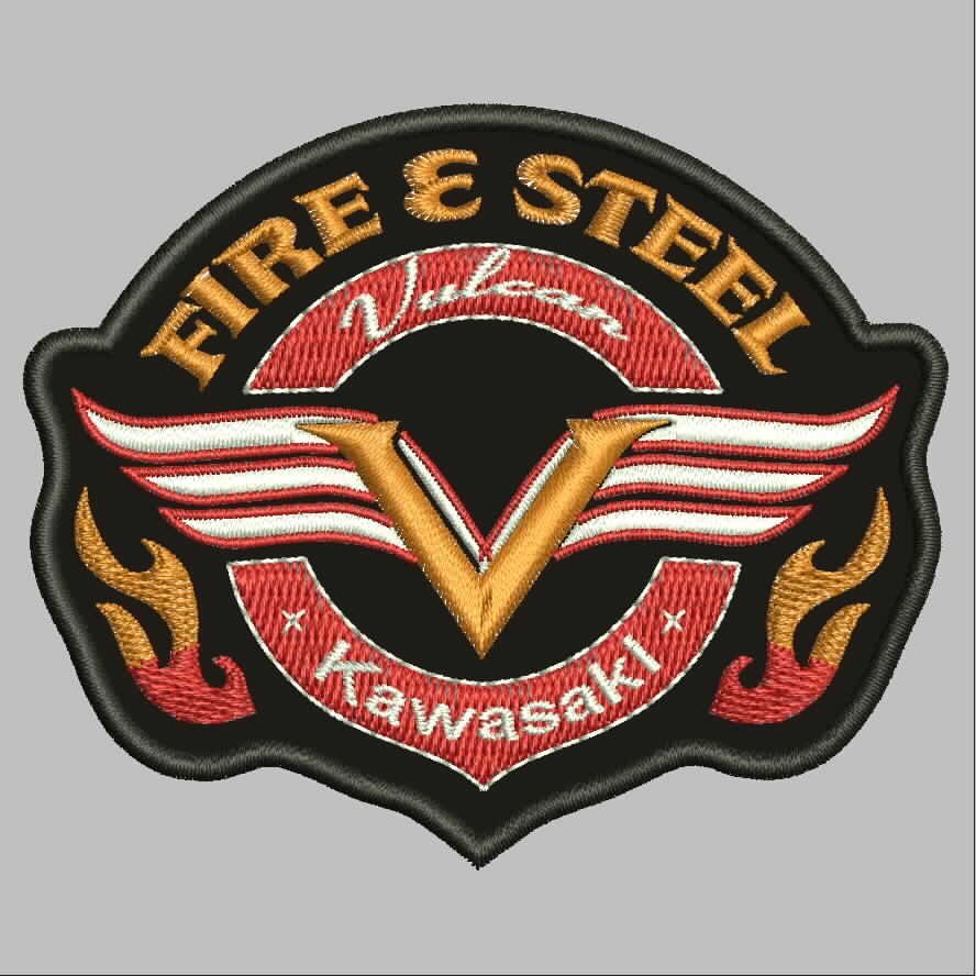 SPORT-915 VULCAN KAWASAKI V FIRE & STEEL PATCH EMBROIDERY โลโก้/COMPUTER BET/BADGE EMBLEM