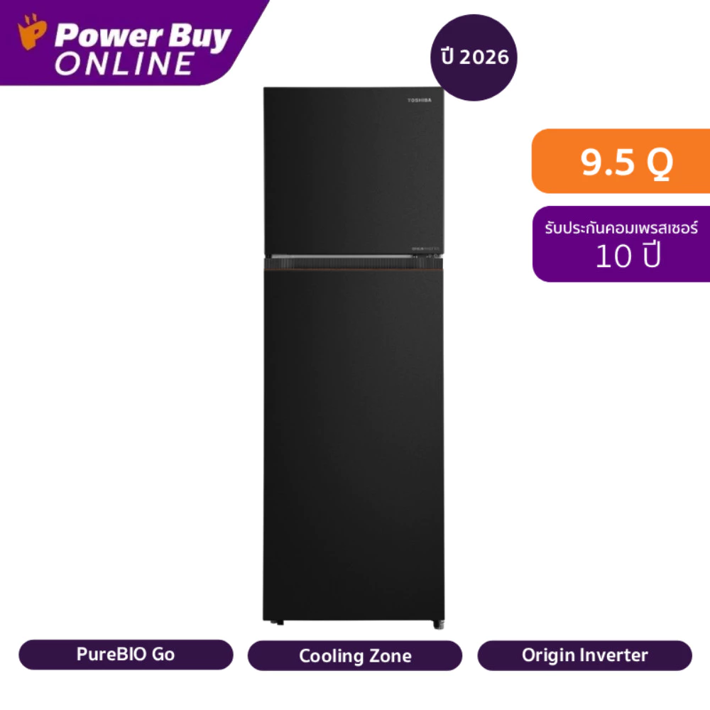 Toshiba ตู้เย็น 2 ประตู 9.5 คิว Inverter (สีดำด้าน) รุ่น GR-RT349WE-PMTH(68)
