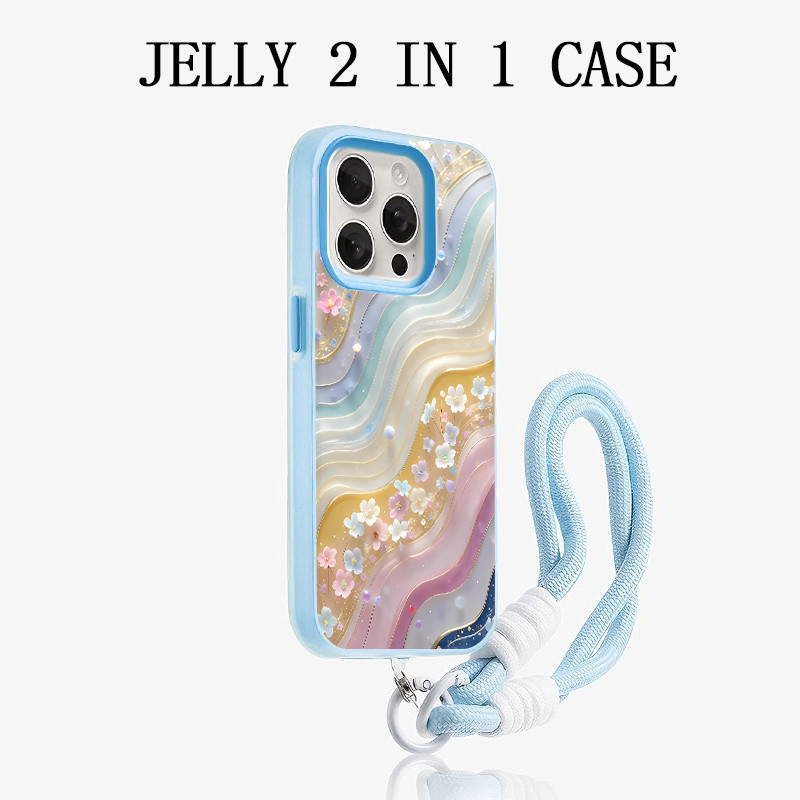 GANTUNGAN Jelly 2 In 1 สีฟ้าหยักรูปแบบ LanyardปลอกOppo Reno 15F 5G A6S 15 Pro Max Reno 15 5G A6T Pro