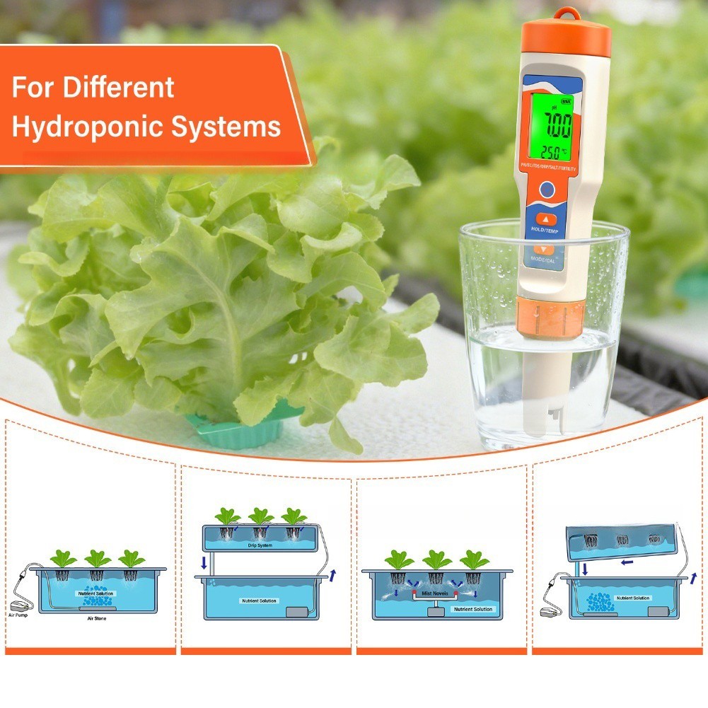 APRTY เครื่องวิเคราะห์คุณภาพน้ําแบบพกพา 7-in-1 สําหรับการทดสอบธาตุอาหาร pH