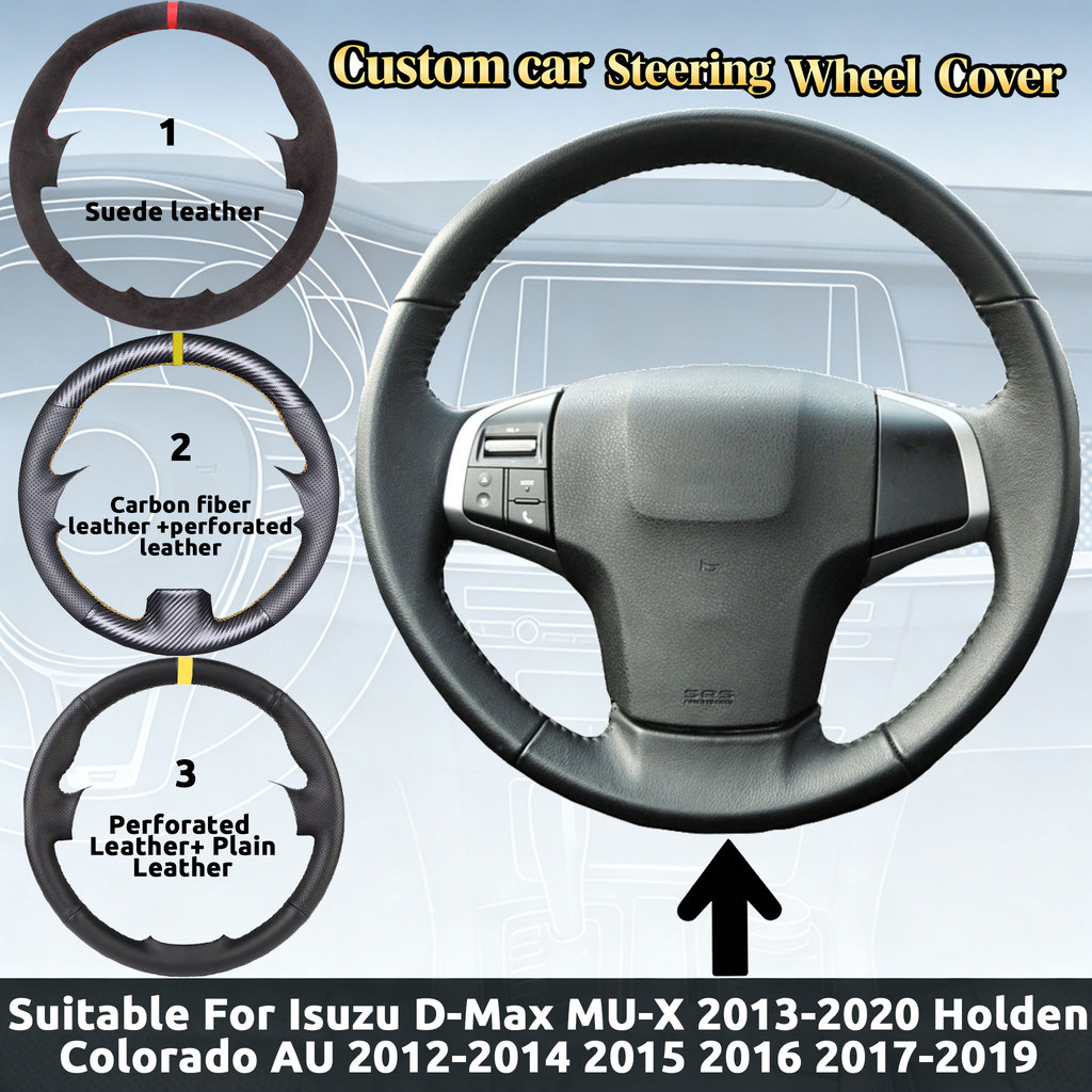 Custom Hand-Sewn คาร์บอนไฟเบอร์/ไมโครไฟเบอร์/Suede หนังพวงมาลัยรถสําหรับ Isuzu D-Max MU-X 2013-2020 Holden Colorado AU 2012-2019 Auto พวงมาลัย Protector COVER