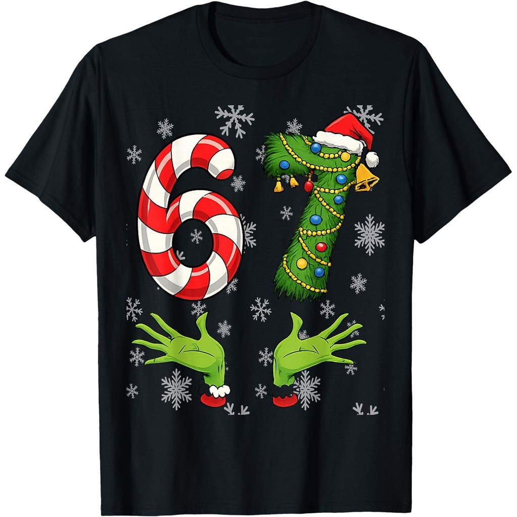 Christmas 6 7 Meme ชุดนอน 67 Bruh Slang เสื้อยืดสําหรับผู้ใหญ่ Unisex Tee