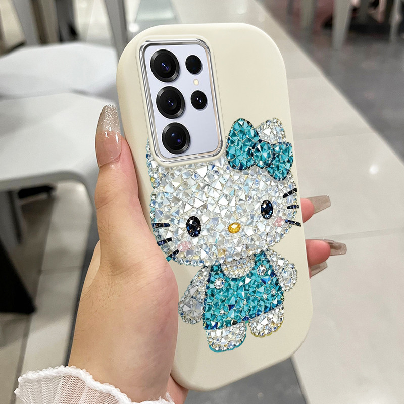 เคสสำหรับ Samsung S25 Ultra S24 Ultra S24 FE S23 Ultra S23 FE S22 Ultra S21 FE เคสโทรศัพท์เพชรแมวกันกระแทกกลมและอ้วน