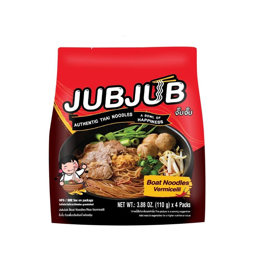 🍨 จั๊บจั๊บก๋วยเตี๋ยวเรือเส้นหมี่ 110 กรัม X4 ☕ JUBJUB BOAT NOODLES VERMICELLI 110 G. X4 🍮 อาหารแห้งแ