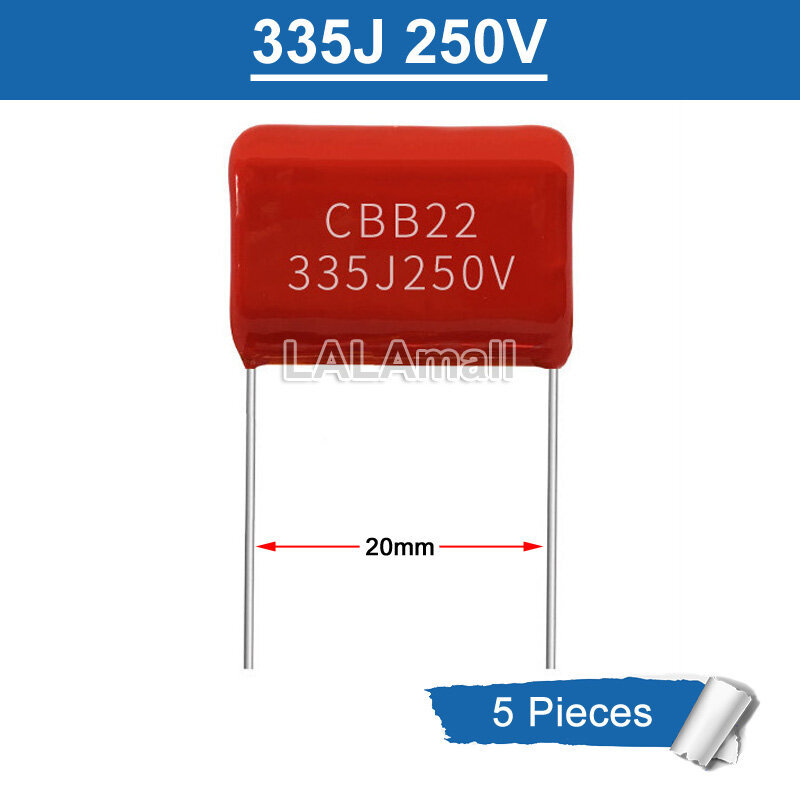 5pcs CBB Capacitor 335J 250V 335K CBB21 CBB22 335J250V 250V335J Metallized Film Capacitor Pitch 20 ม