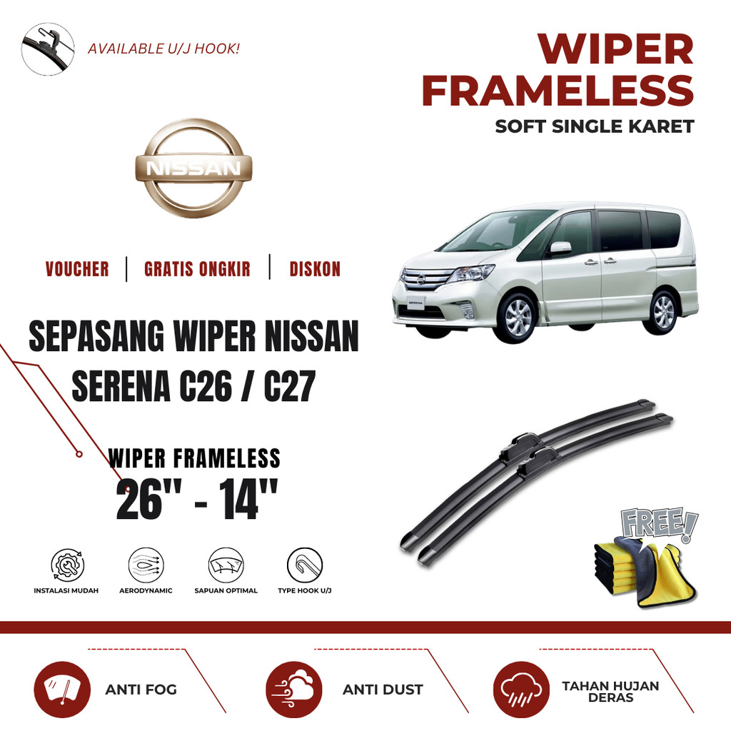 Nissan Serena C26 / C27 ที่ปัดน้ําฝนกระจกรถยนต์ไร้กรอบฟรีผ้าไมโครไฟเบอร์