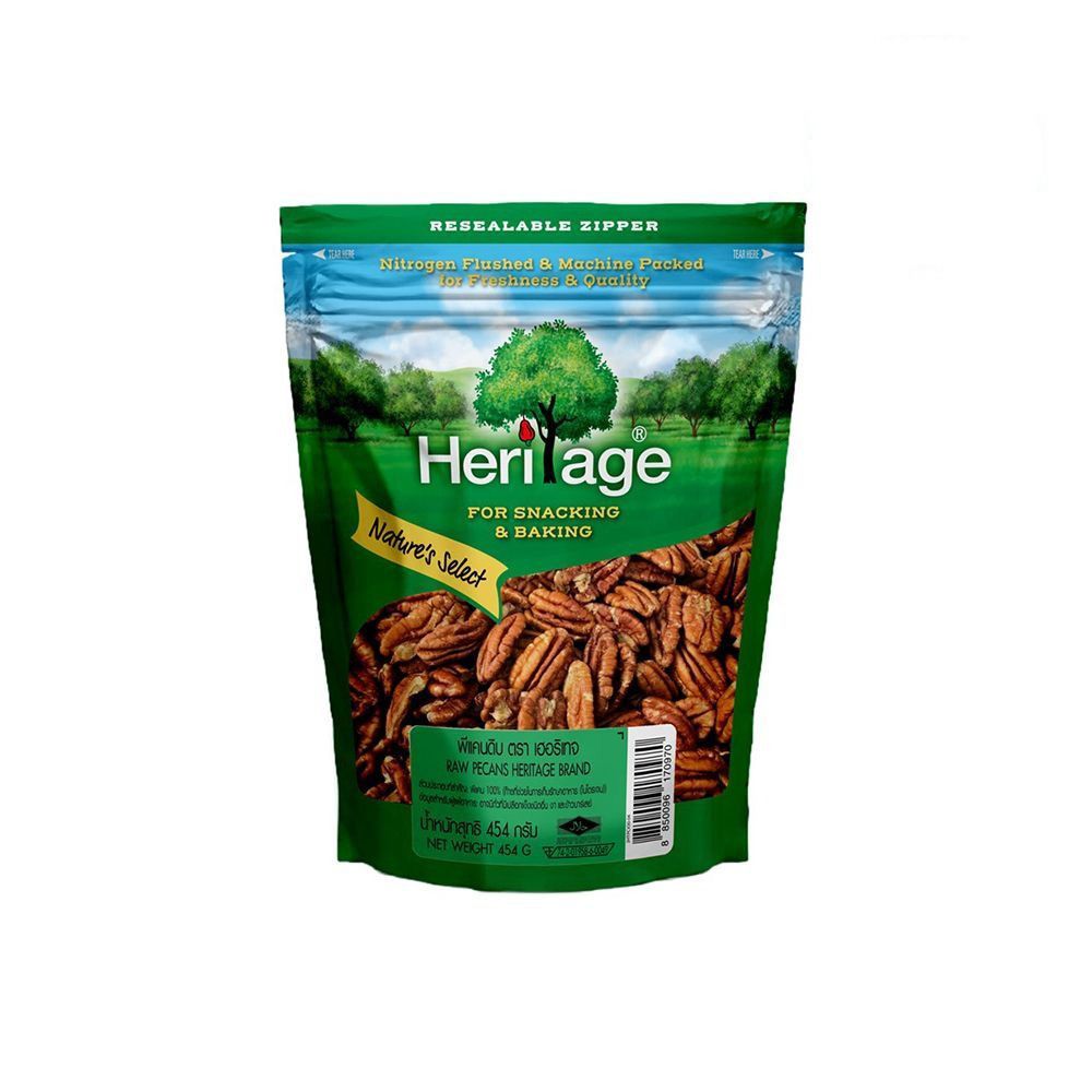 🍨 เฮอริเทจ พีแคนดิบ 454 ก. ☕ HERITAGE RAW PECANS 454 G. 🍮 อาหารแห้งและเครื่องปรุง 🍰 DRIED FOOD AND I