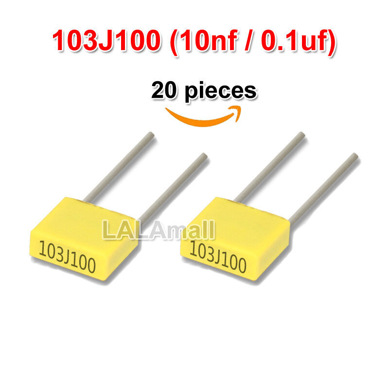 20pcs 103J100 Correction Capacitor 100V103J 10NF 0.01UF 100V 103J 5 มม.Pylenetic ความปลอดภัยฟิล์มพลา