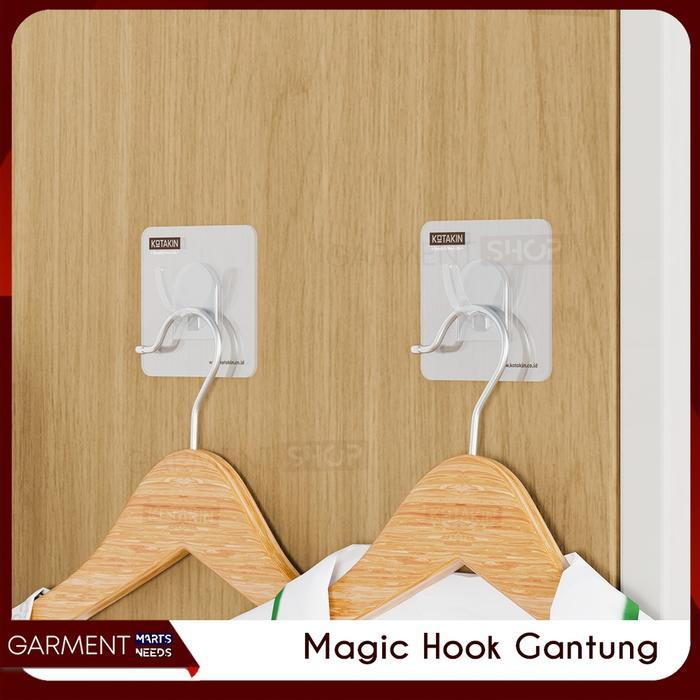 GANTUNGAN MAGIC HOOK ADHESIVE HOOK ผ้าแขวนแขวนแขวนแขวนแขวนแขวนผนัง-ติดตั้ง 1 ชิ้นปลอดภัยความเป็นส่วน