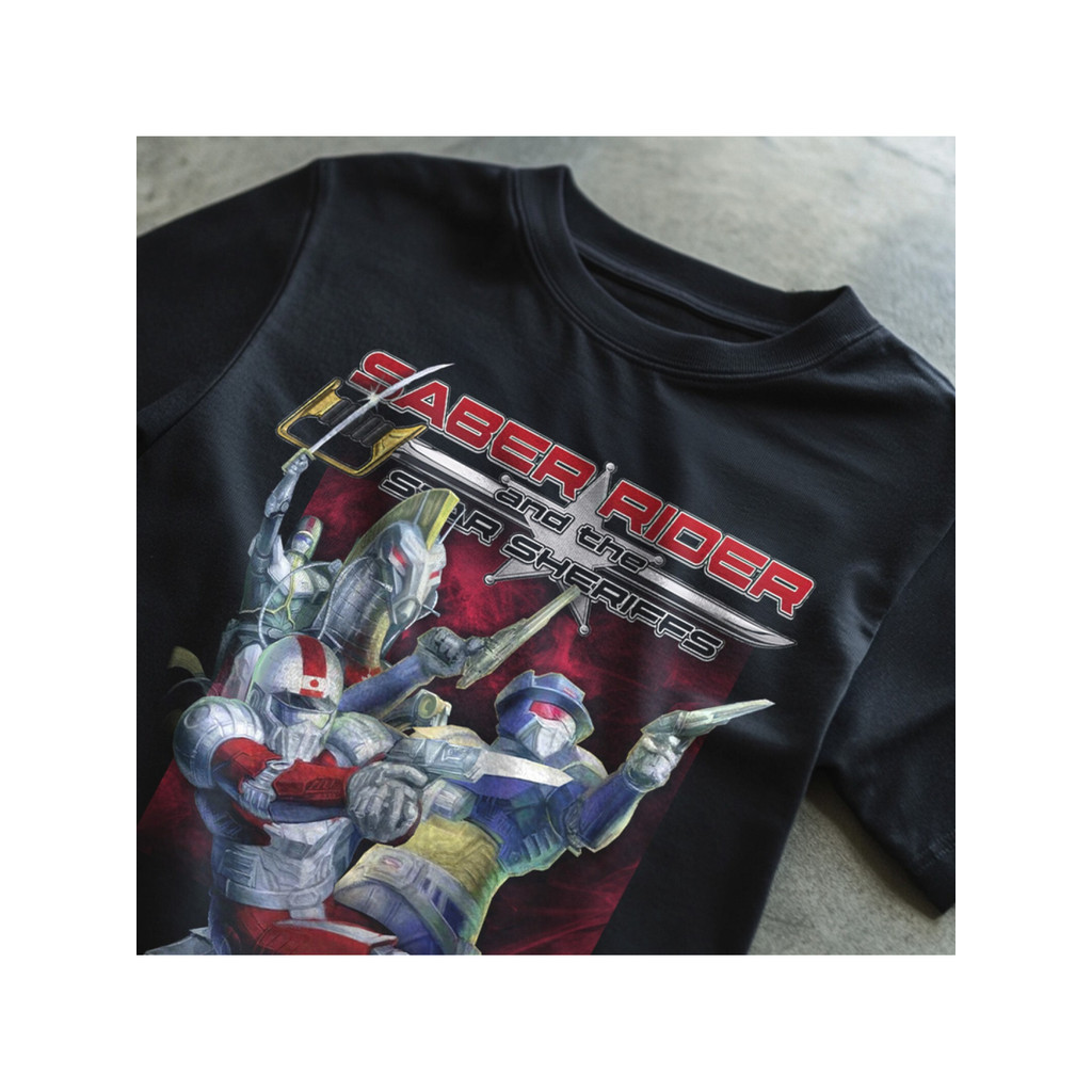Mens Vintage 80s 90s Saber Rider & Star Fighter Anime T-Shirt - Manga TV Show Design with Iconic Cha