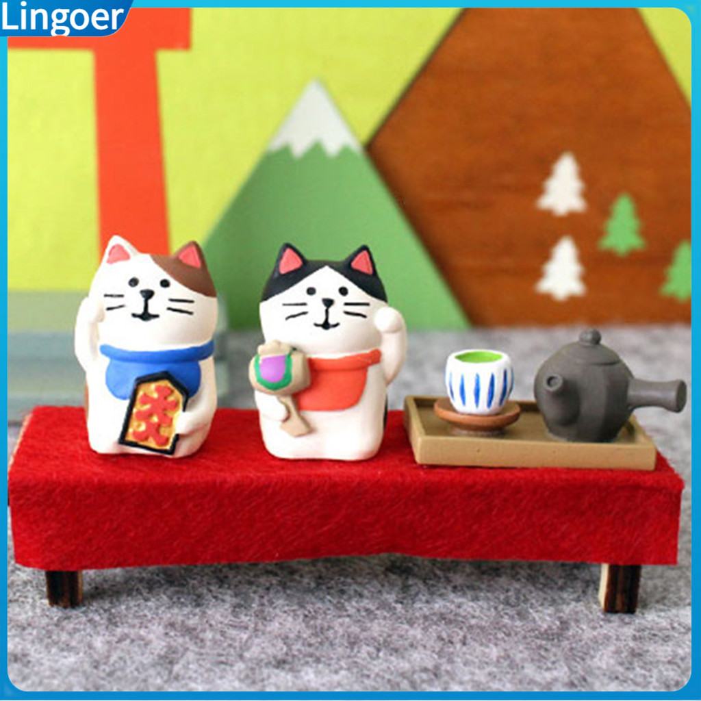 Lingoer Miniature Cat Lucky Cat รุ่น Handmade น่ารัก Miniature Zakka ตุ๊กตาแมวสําหรับความบันเทิง