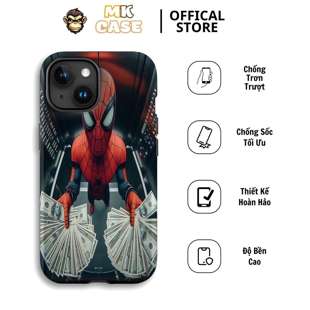 ราคาถูก Funny Spider-Man Holding Money iPhone Phone CASE MK CASE iPhone 11 12 13 14 15 Pro Max