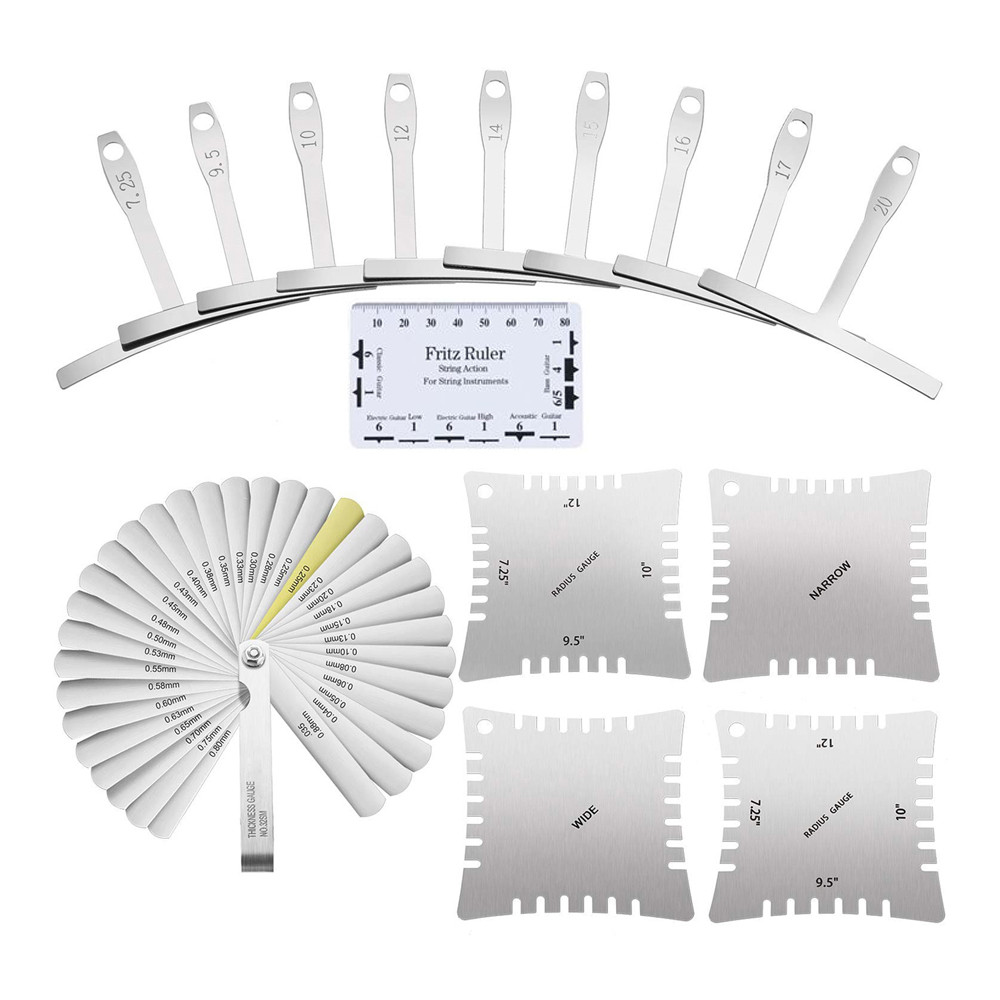 กีตาร์ Luthier ชุดเครื่องมือวัดชุดไม้บรรทัด Understring Radius Gauge Radian 32 ใบมีด Feeler