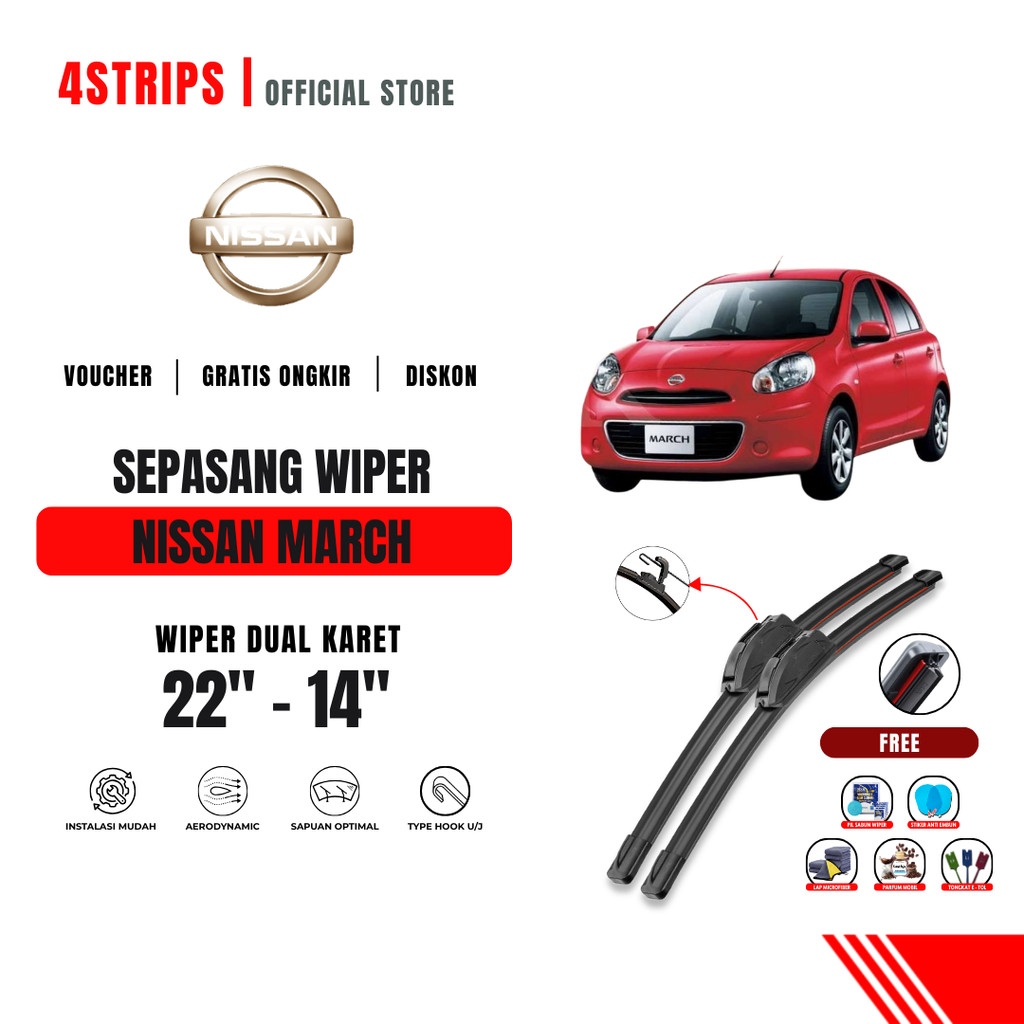 ที่ปัดน้ําฝนกระจกคู่ Nissan March ฟรี 5 โบนัส