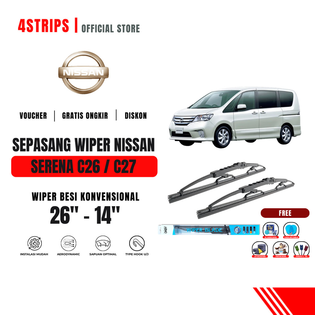 Nissan Serena C26 / C27 ที่ปัดน้ําฝนกระจกรถยนต์แบบธรรมดาฟรี 5 โบนัส