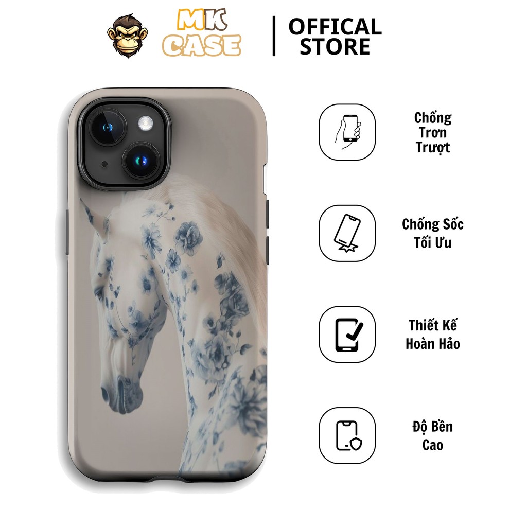 Unique Elegant Ceramic White Horse Blue Flower iPhone CASE MK CASE ราคาถูก