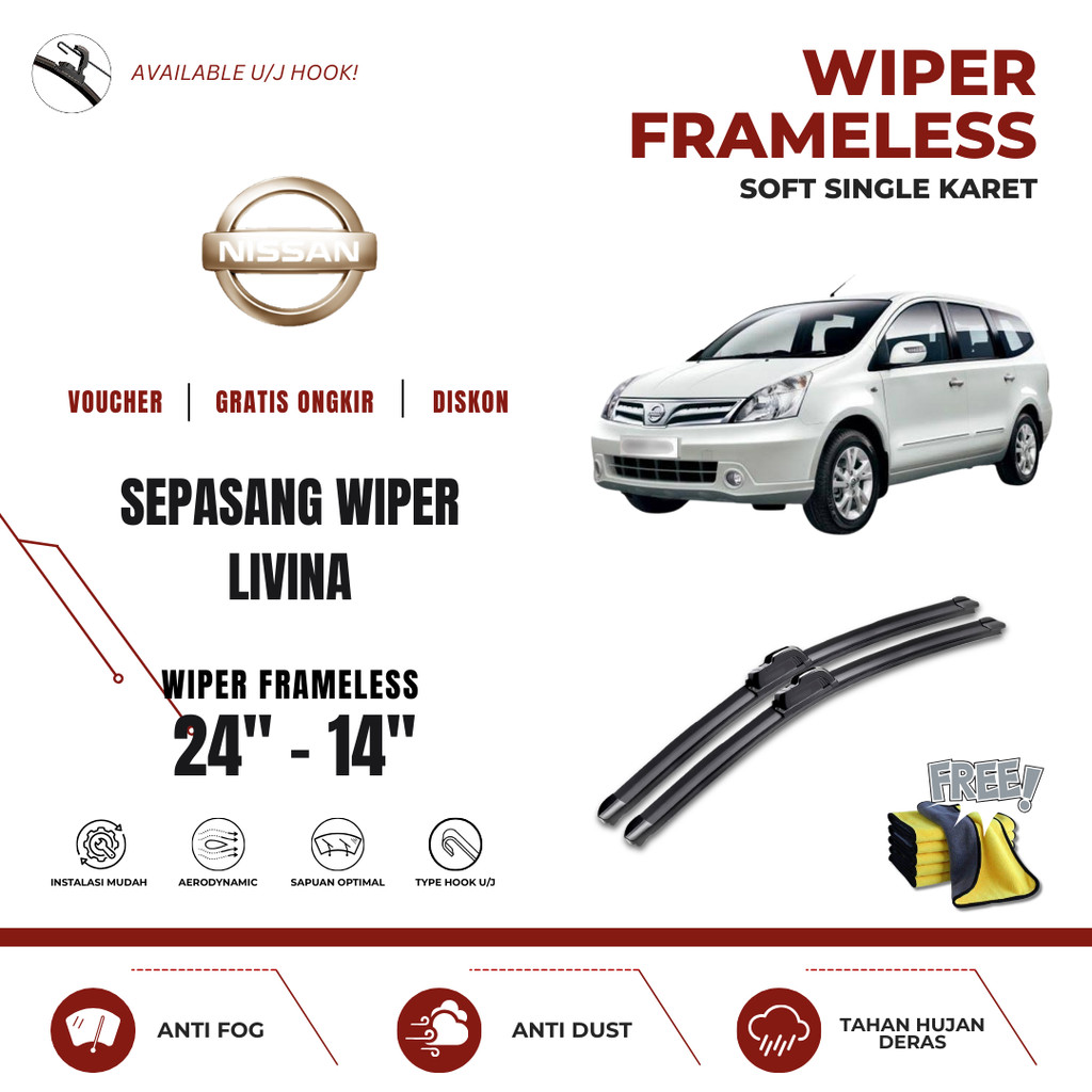 Nissan Livina Frameless ที่ปัดน้ําฝนกระจกรถยนต์ฟรีผ้าไมโครไฟเบอร์