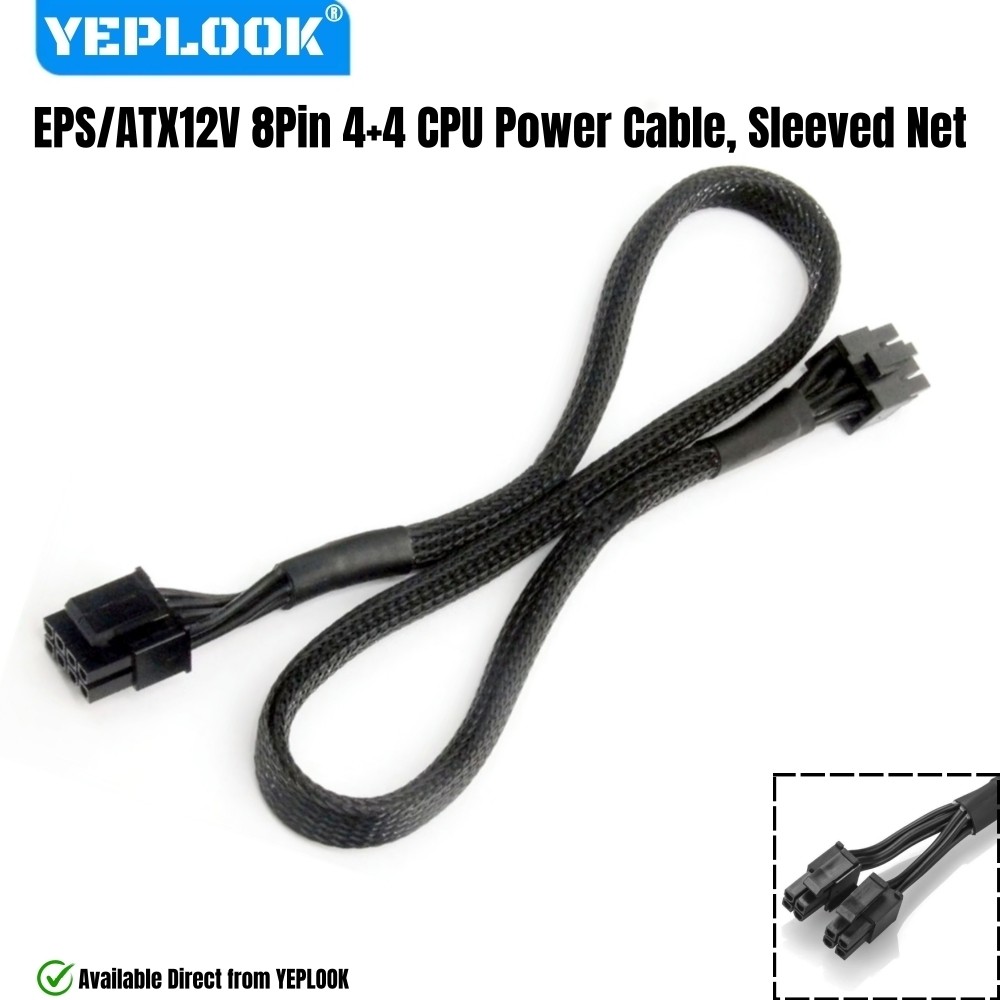 YEPLOOK 8Pin 4+4Pin Sleeved Net 18AWG 60CM CPU Power Cable สําหรับ Corsair HX1500i, HX1200i, HX1000i