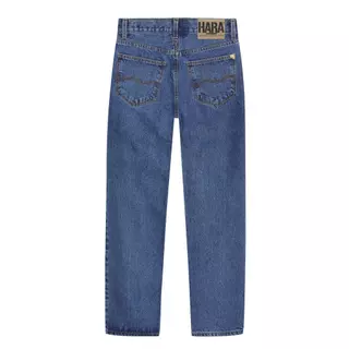 HARA HMS1-9128 Stone-washed Straight Fit Jeans กางเกงยีนส์ สีฟอก ด้ายทอง ขากระบอก 8 นิ้ว Midnight Classic