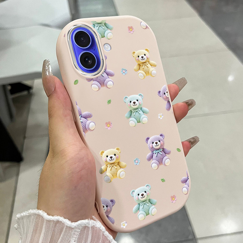 เคสสำหรับ iPhone 16 Pro Max 16 Plus 15 Pro Max 15 Plus เคสโทรศัพท์หมีแมวขนมหวานกันกระแทกกลมและอ้วน