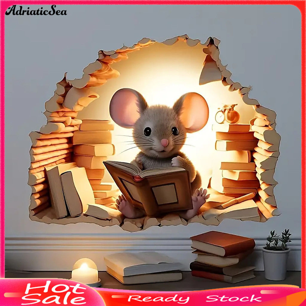 [COD]☆3D เมาส์ Wall Decal สมจริง Rat Hole PVC สติกเกอร์ 3D Effect สําหรับแล็ปท็อปรถยนต์เฟอร์นิเจอร์ห