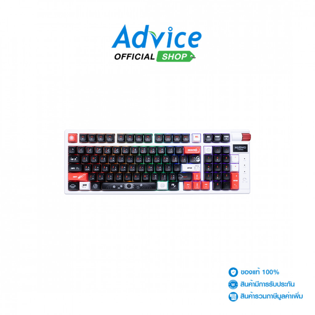 NUBWO KEYBOARD (คีย์บอร์ด) WIRELESS BLUETOOTH X803 WHITE BLACK RED (BLUE SWITCH) - A0179275