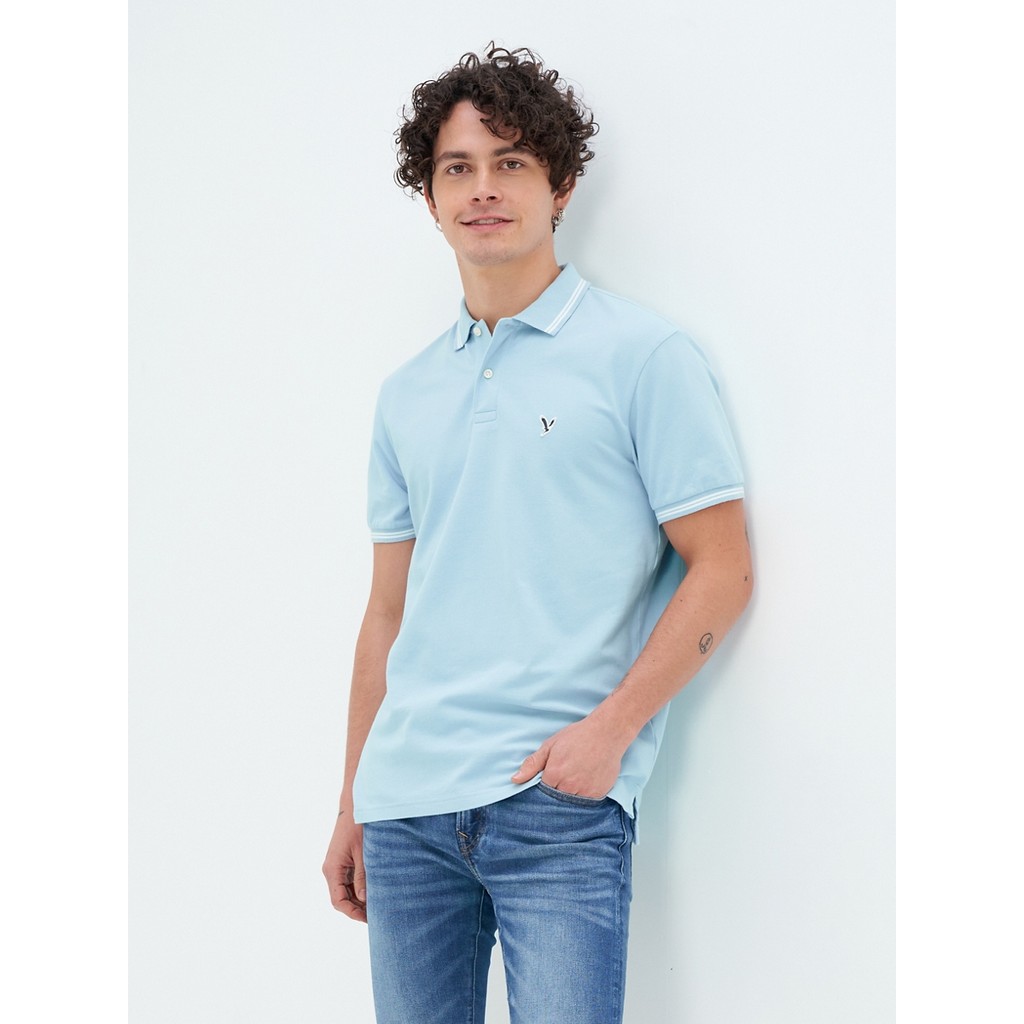 American Eagle เสื้อโปโลผู้ชาย P-SS PIQUE NOVELTY TIPPING POLO - INTL สี BLUE - 017-9152-400